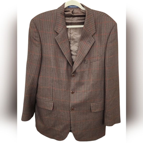 Vintage Jean-Paul Germain Brown Checkered Houndstooth Wool Blazer Size 42R - Picture 1 of 13